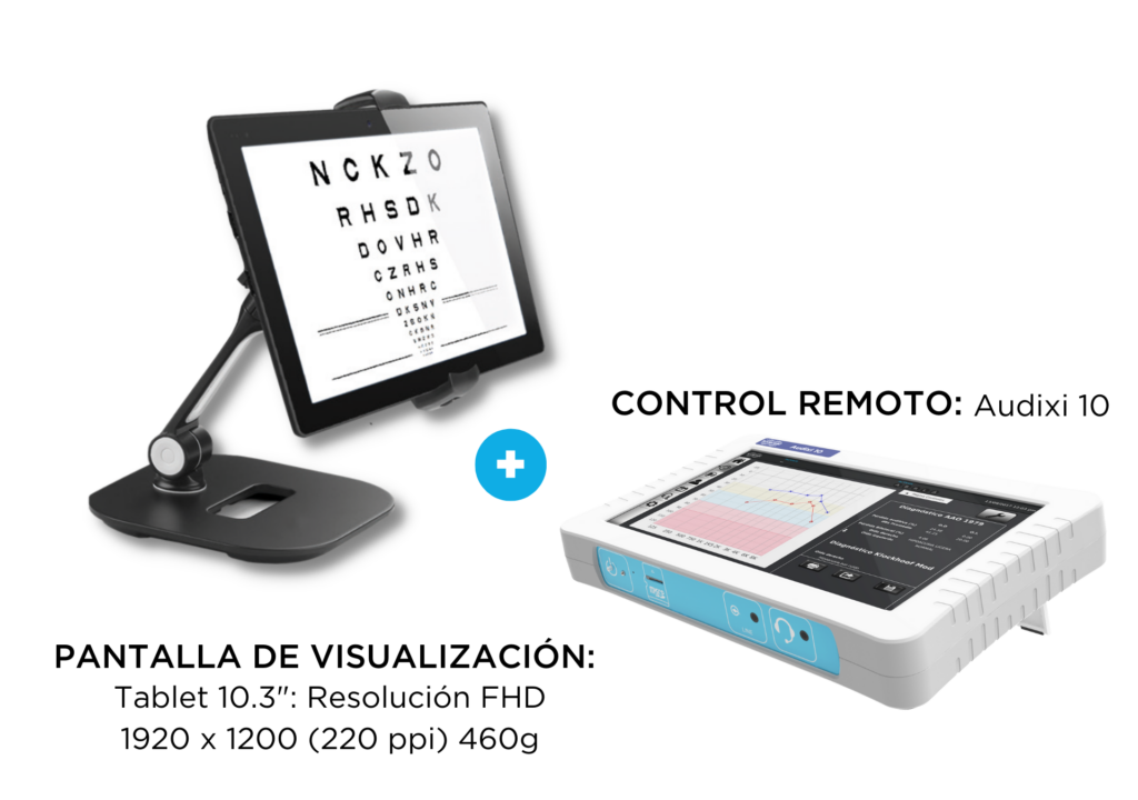 Composición de Optix: Audixi 10 (control remoto) + Tablet 10.3" (pantalla de visualización).